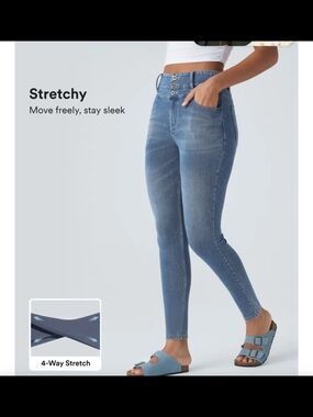 New Halara Flex™ High Waisted L Jeans Button Zipper Pockets Casual Skinny #110B4